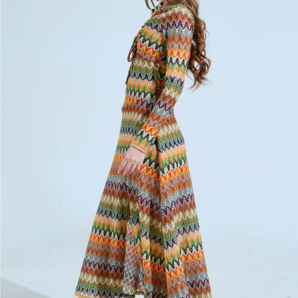 AKIRA Vibrant Long Sleeve Chevron Dress